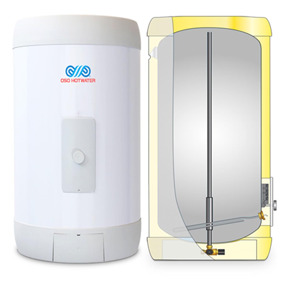 OSO Elektrische boiler Wally RVS AISI 444- 80L (4/23) , 2KWatt 230V-C, wandbevestiging met voorgemonteerde natte weerstand . Kuip 10 jaar waarborg.